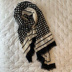 J. Crew Black and Cream Grid Pattern Scarf